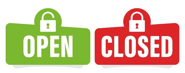 Open and closed sign open closed vector banner on door store