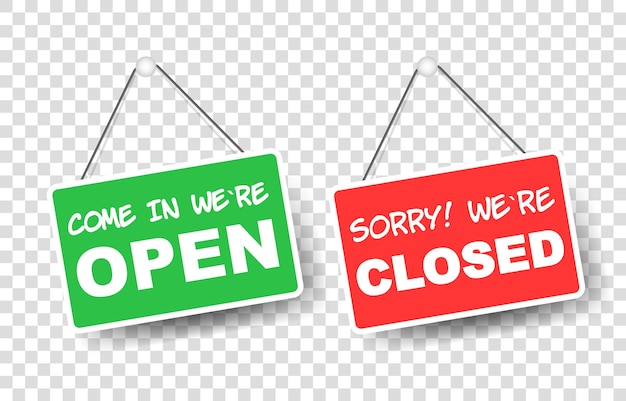 Open and Closed signboardCome in We're Open and closed in signboardOpening Doors and Closing Doors