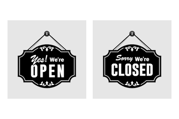 Vector open and closed signs store information illustration