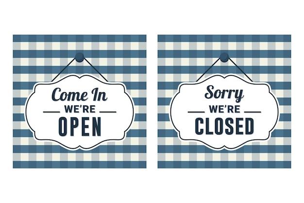 Open and closed signs store information style cloth collection