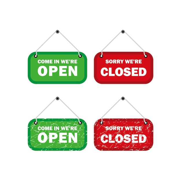 open closed store label design vector