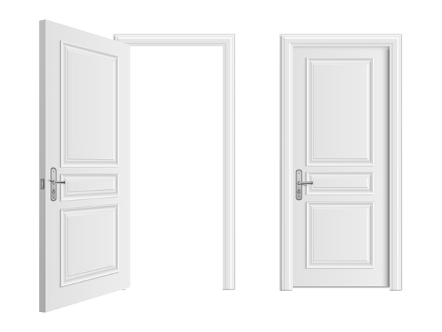 Vector open and closed white entrance door