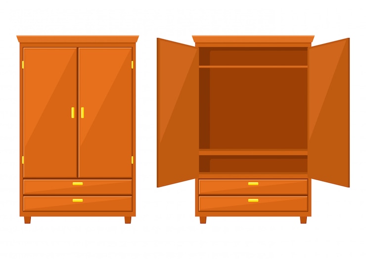 Vector open and closet wardrobe isolated on white background