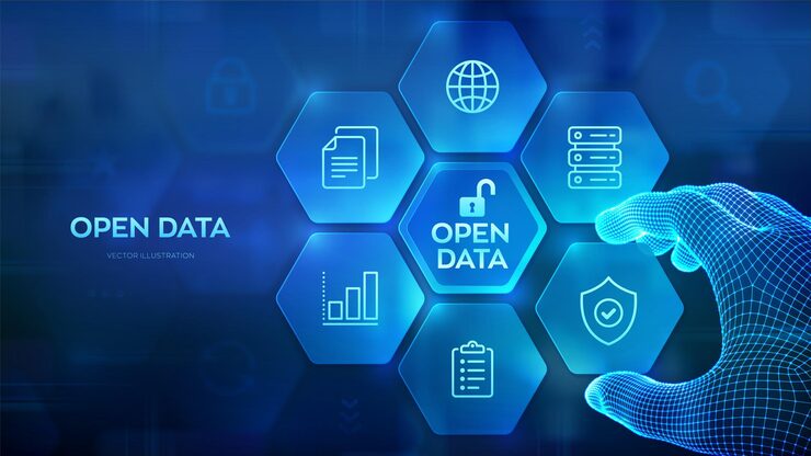 Vector open data database digital file storage system software online documentation database technology concept integration api wireframe hand places an element into a composition visualizing dms vector