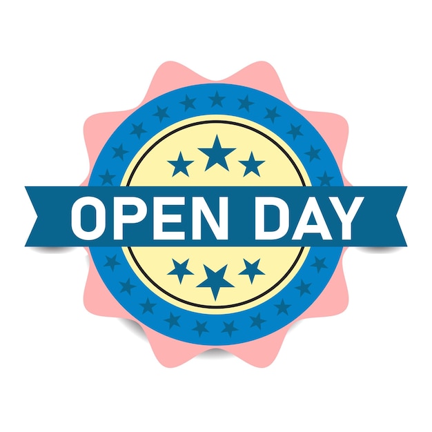 Vettore open day badge design etichetta adesivo disegno vettoriale