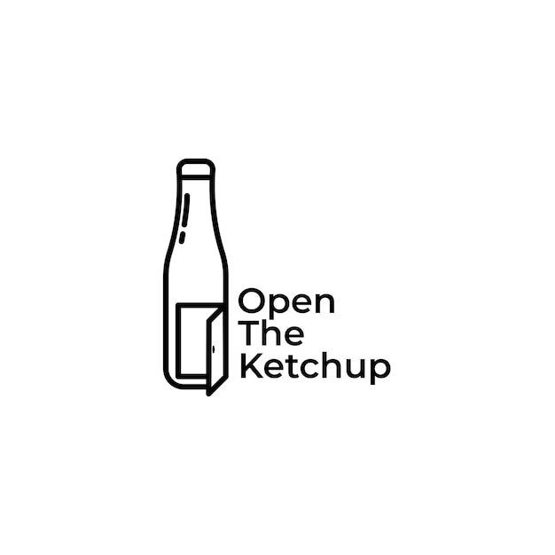 Open de ketchup logo-ontwerpinspiratie Minimalistische lijntekeningen ketchup fles logo sjabloon