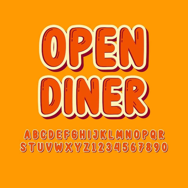Open Diner 3D Vintage Alphabet Letters and Numbers vector