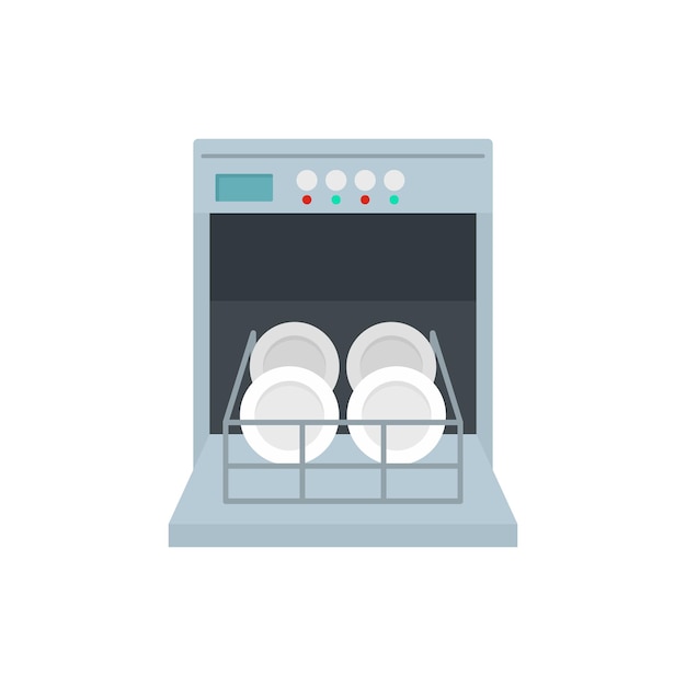 Open dishwasher icon Flat illustration of open dishwasher vector icon for web isolated on white