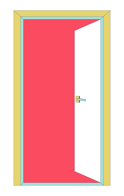 Porta aperta oggetto di cartone animato lineare 2d porta di uscita elemento vettoriale di linea isolato sfondo bianco licenziamento ingresso interno accesso edificio ingresso uscita di emergenza illustrazione a colori punto piatto