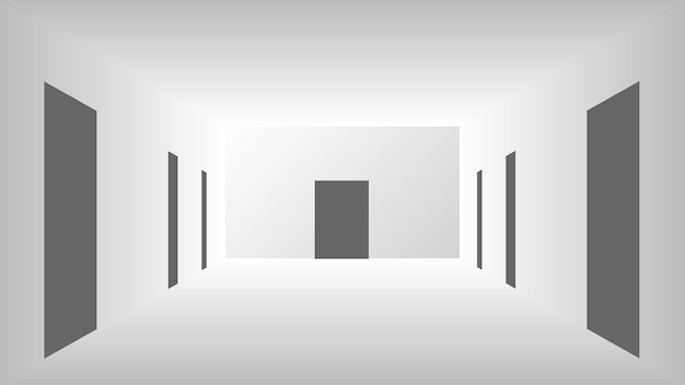 Vector open door in a empty room with white walls and doors vector illustration