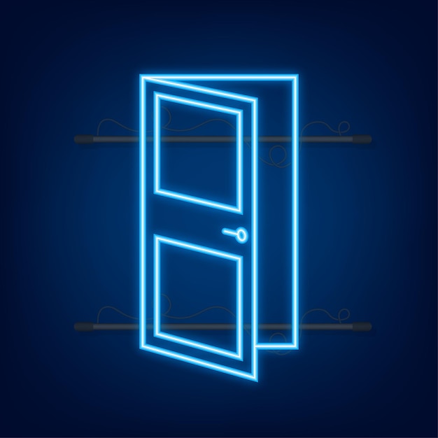 Открытая дверь Дизайн интерьера Неоновая иконка Бизнес-концепция Вид спереди