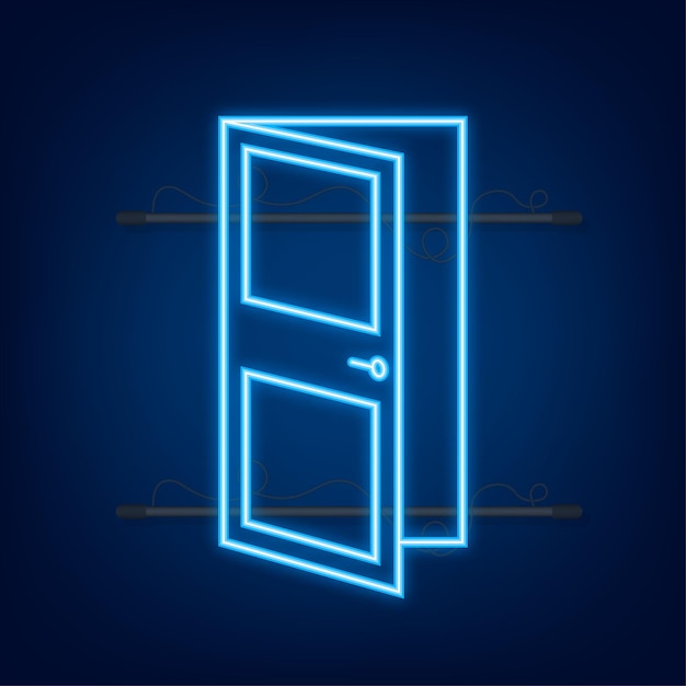 Open door interior design neon icon business concept front view