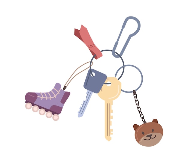 Vector open door keys keyrings of apartment keychain