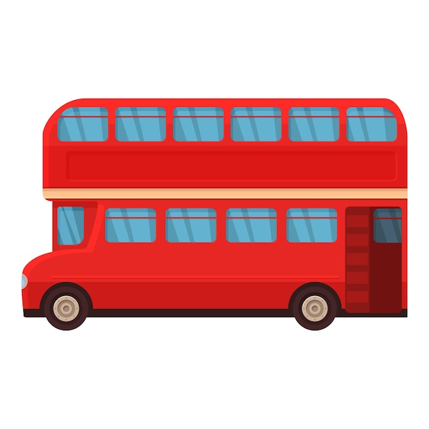 Vettore bus rosso a porta aperta, icona di cartone animato, vettore, turismo sul lato del camion