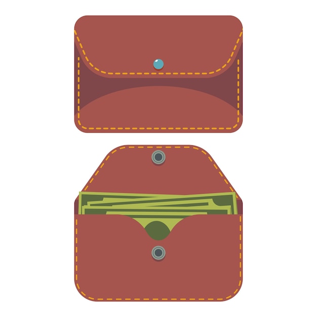 Open en gesloten portemonnee met geld vector cartoon illustratie geïsoleerd op een witte achtergrond
