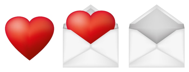 Open envelop met rood hart. Liefdesbrief. Mail met valentijn.