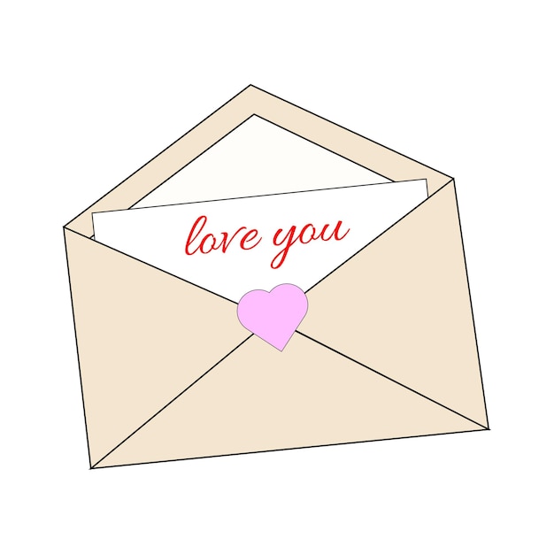 Open envelope postal letter with heart Romantic design elements Confess in love