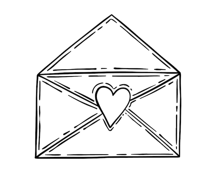 Vector open envelope with heart love letter doodle linear