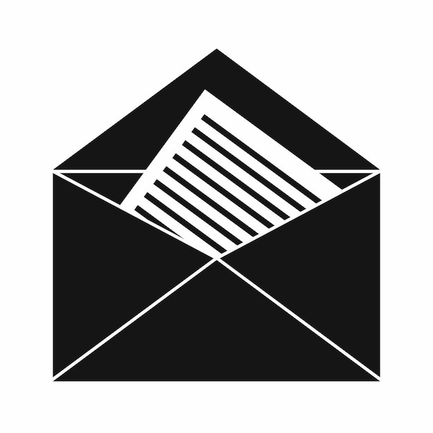 Открытый конверт с иконкой листа бумаги в простом стиле, изолированная векторная иллюстрация