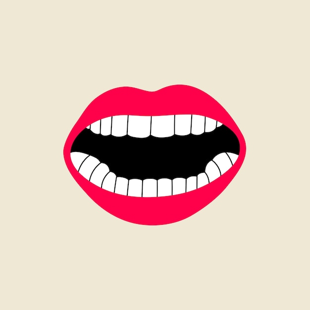 Vector open female mouth with teeth in modern flat style hand drawn vector illustration of lips open mouth