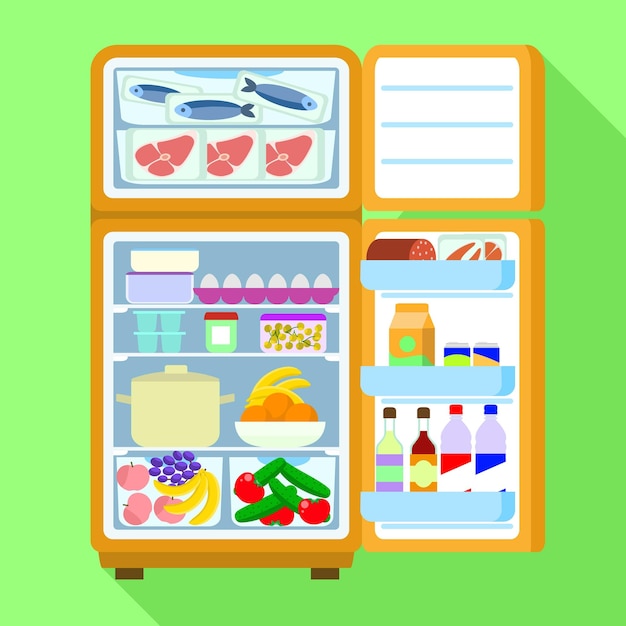 Open full fridge icon Flat illustration of open full fridge vector icon for web design