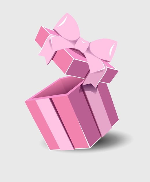 Open geschenkdoos met een strik op een grijze achtergrond. Realistisch vectorpictogram voor cadeau