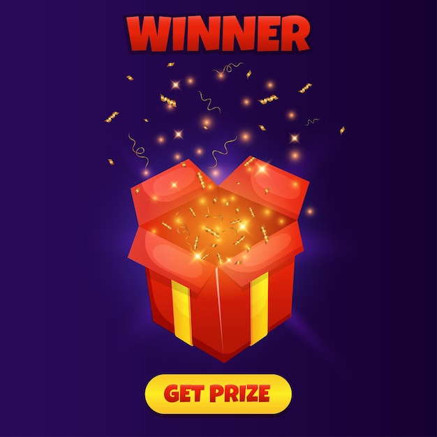 Vector open gift box game ui interface get reward box