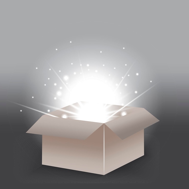 Vector open gift box isolated light effect 3d open box for game background design vector illustration stock image