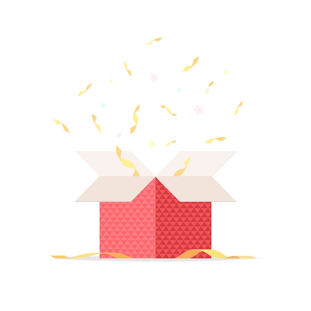 Open gift box with confetti