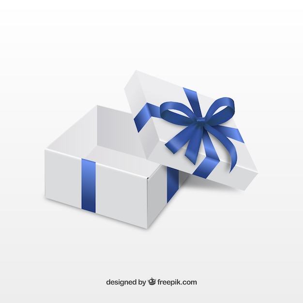 Vettore aperto giftbox con nastro blu