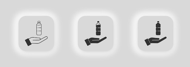 Open hand and plastic bottle icon Hand and soda illustration symbol offer water vector