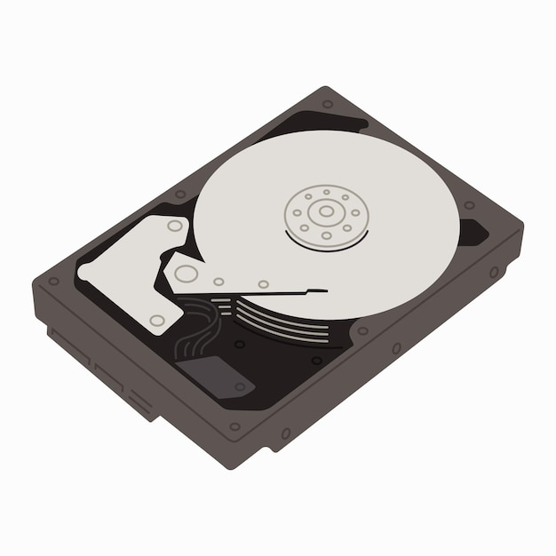 Vector open hard disk drive in top angle view