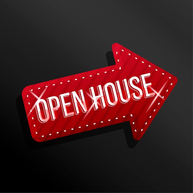 Open house arrow label with  sparkles