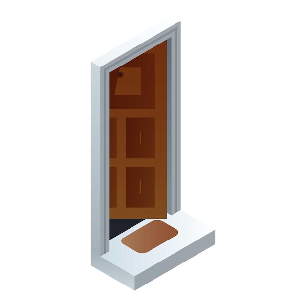 Икона двери открытого дома Изометрическая векторная икона двери закрытого дома для веб-дизайна, изолированная на белом фоне