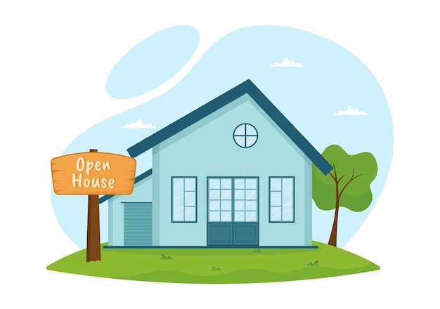 Vector open house for inspection property welcome to your new home real estate service in illustration