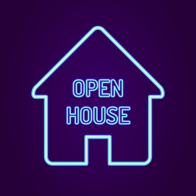 Open huis bord met neon