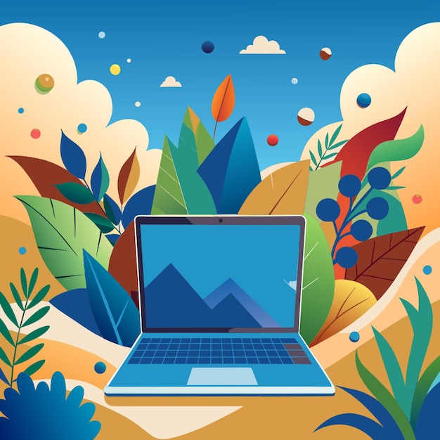 Premium Vector | An open laptop against a background of bright abstract