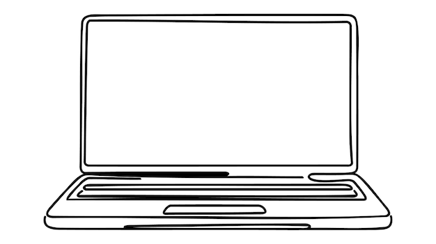 Open laptop Eén lijn continue laptop Lijnkunst schets enkele lijn silhouet Handgetekende vectorillustratie