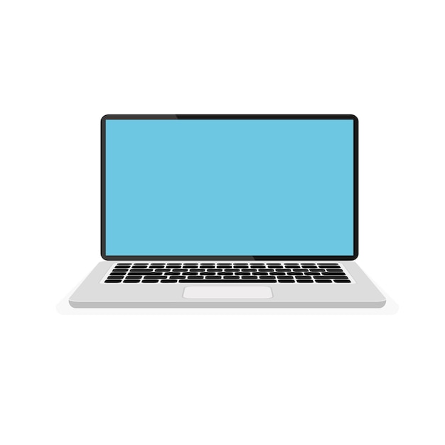 Open laptop with blue display. Empty or blank screen. Computer icon isolated. Equipment for office.