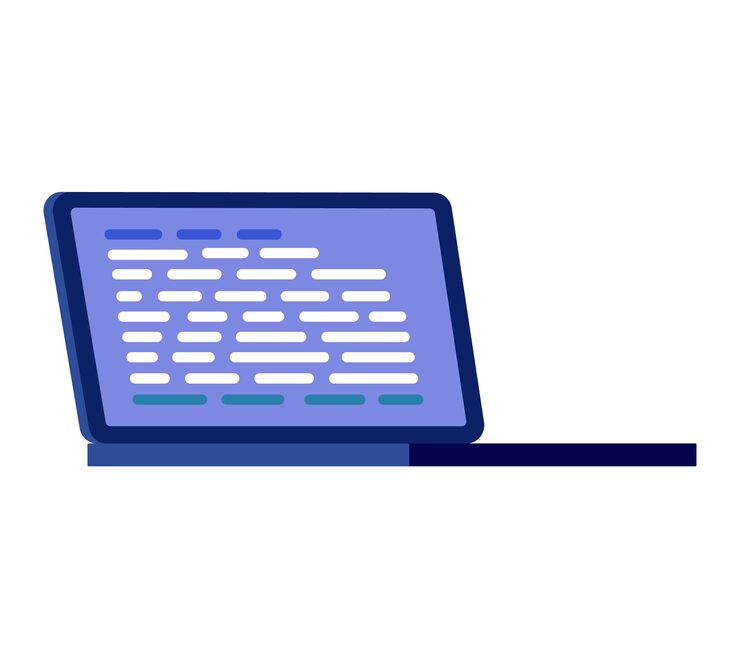 Vector open laptop with blue screen displaying code lines programming and coding concept developer workspace technology and software development vector illustration