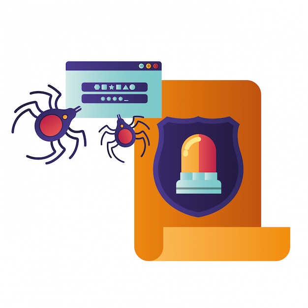 open letter with spider and siren isolated icons