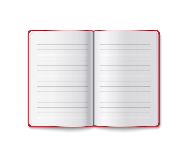 open lined notebook with red cover