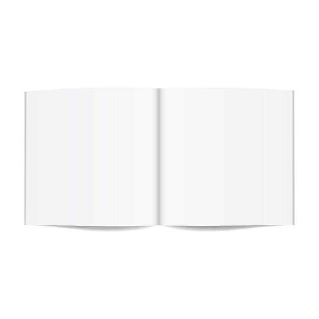 open magazine or book mockup with blank pages spread isolated on white background
