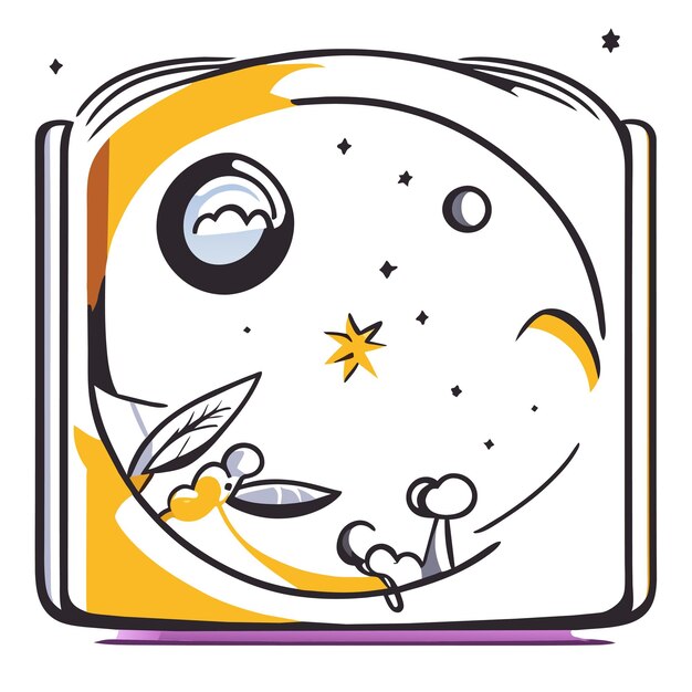 Vector open magic book about art hand drawn flat stylish cartoon sticker icon concept isolated illustration