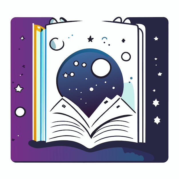 Open magic book about art hand drawn flat stylish cartoon sticker icon concept isolated illustration