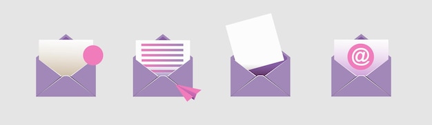 open mail envelope icon set with marker new message
 isolated on grey background.