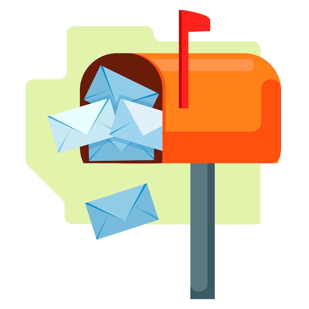Открытый почтовый ящик с письмами выходят переполненные конверты плоский объект