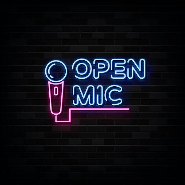 Open mic insegne al neon vettore