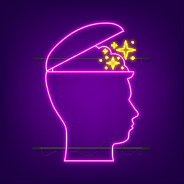 Open mind neon icon on light backdrop mental health concept business concept