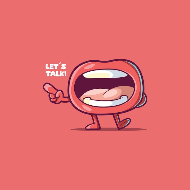 Vector open mouth character talking vector illustration communication information design concept